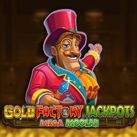 Gold Factory Jackpots Mega Moolah by Aurum Signature Studios, showcased at fuguscasino.net – game logo
